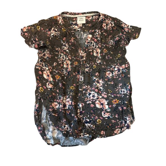 Knox Rose Womens S All Over Floral Button-Front Blouse Cottage Core Smocked - Picture 1 of 4